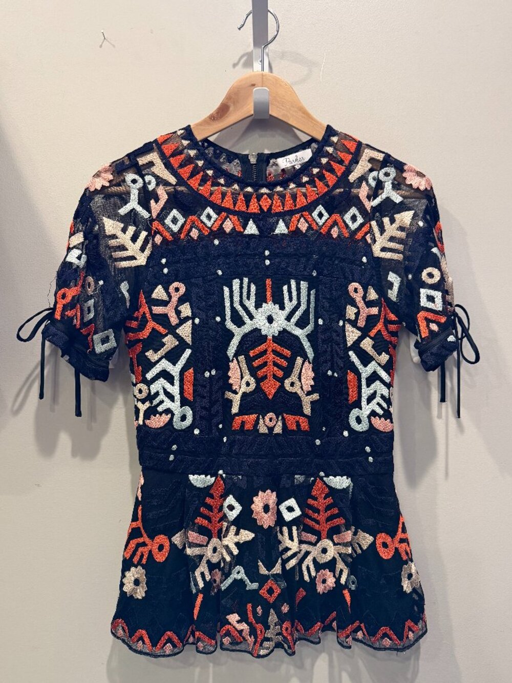 Parker Embroidered Mesh Top — Size S